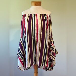 Reverie Striped Off Shoulder Boho Bell Sleeve Top Women’s Large
